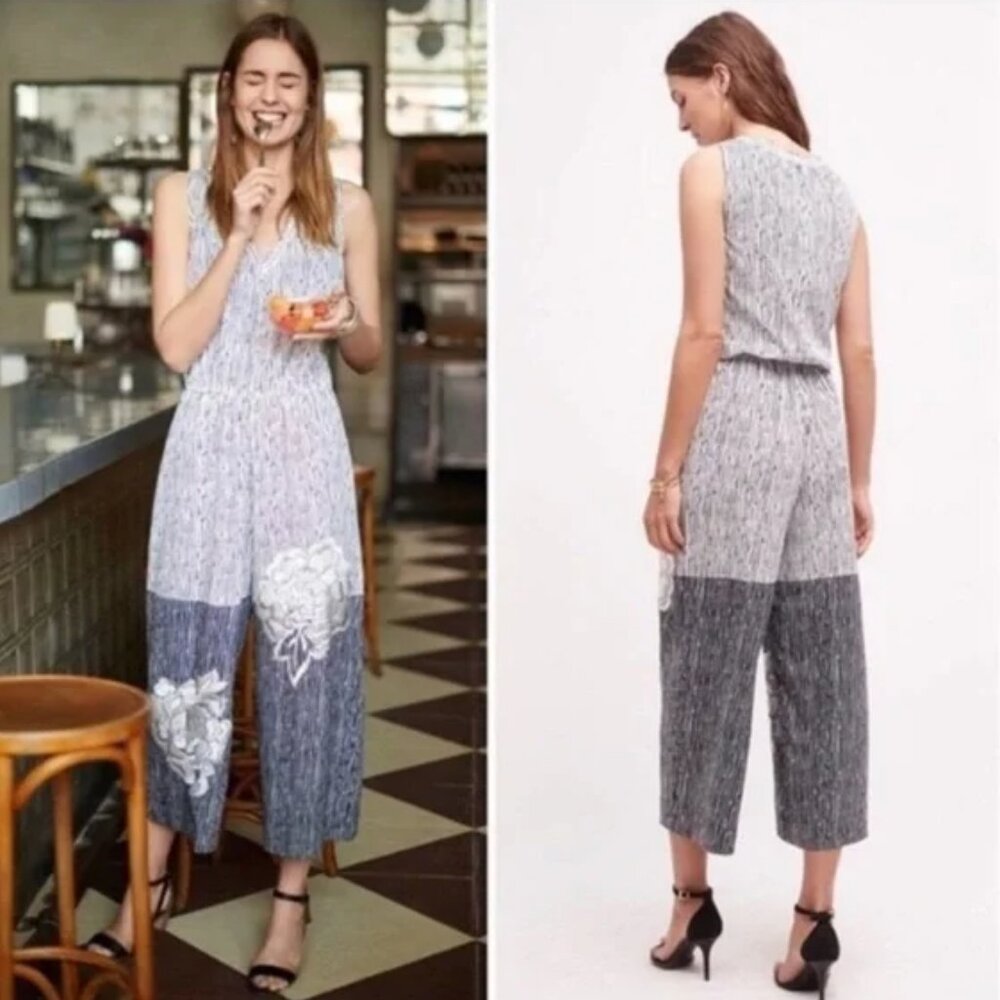 Anthropologie Ranna Gill Lotus Embroidered Jumpsuit XS Sleeveless Vacation Beach